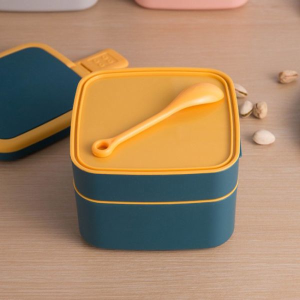 Бенто коробки для завтрака отсека двойного слоя пластиковое Multi с ложкой 1000ml 1400ml