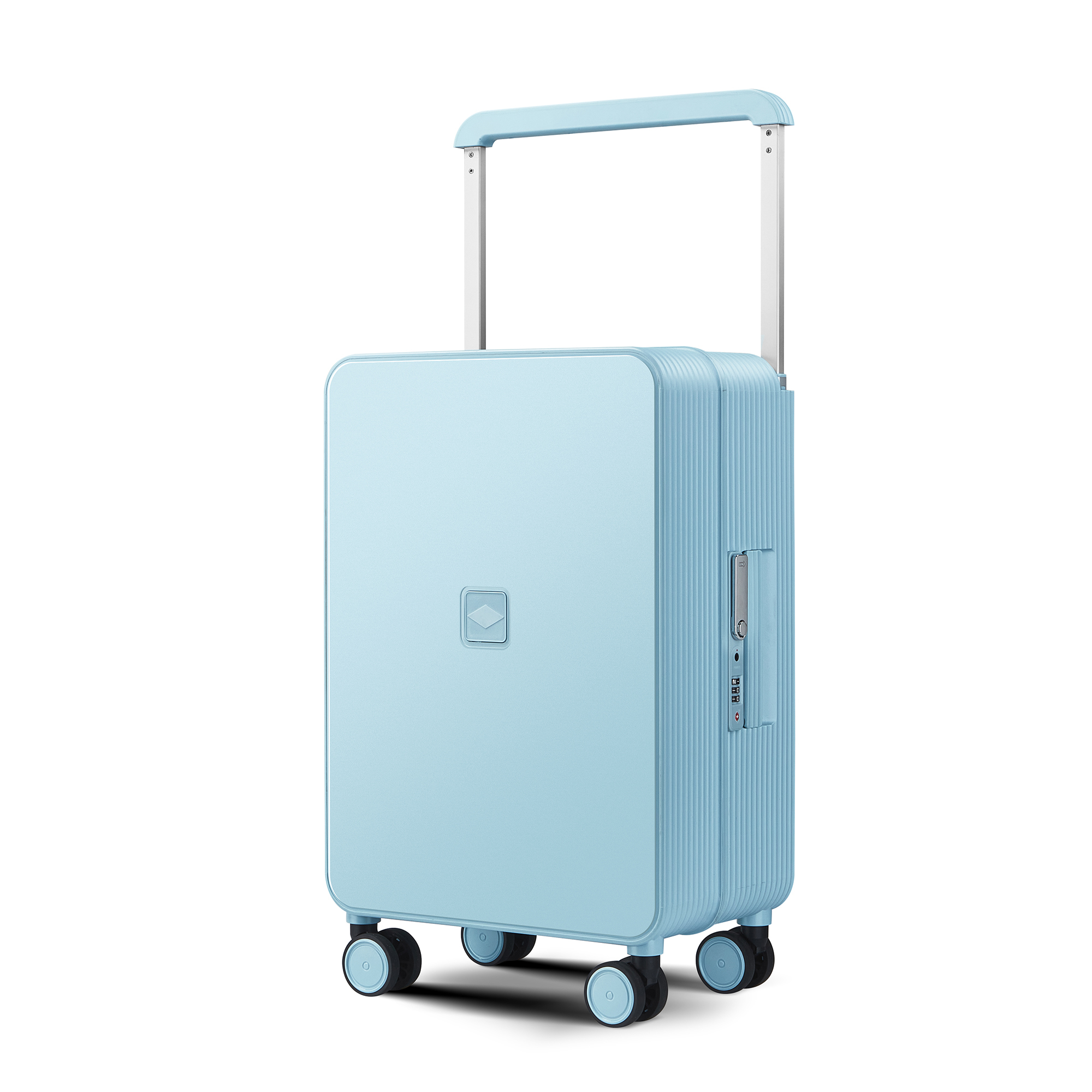 Swivel Frame smart carry on suitcase blue  Wide travel trolley bags TSA Lock Airline