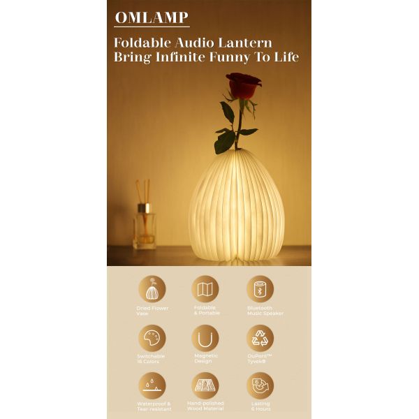 Modern E26 LED Rechargeable Folded Mushroom Paper Lamp Handmade