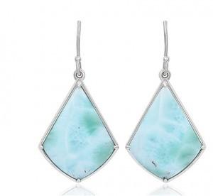 Women Oval Larimar Silver Jewelry Stud Earrings 925 Sterling Silver