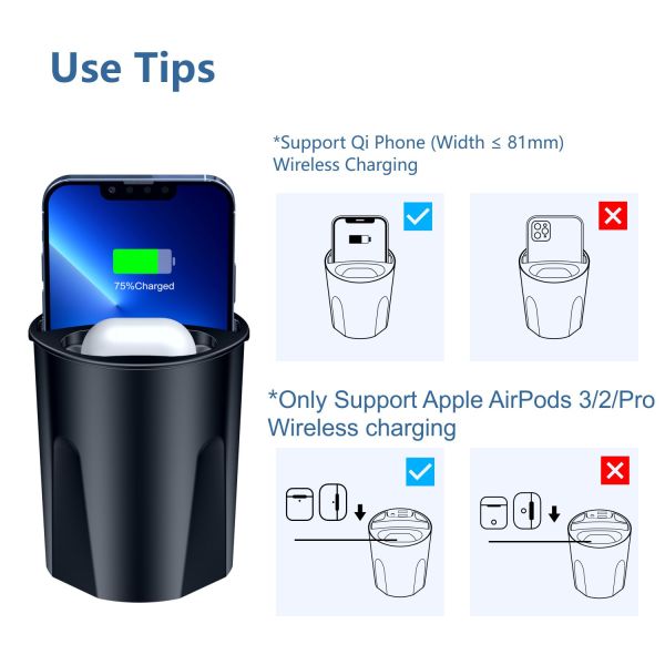 Black Color ABS Material Car Wireless Charger Charging Frequency 110-205KHz