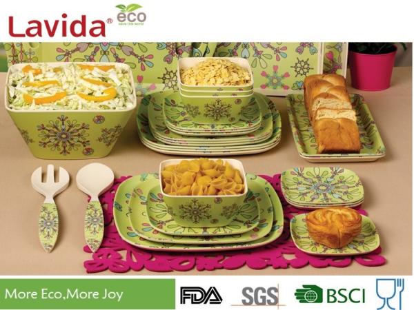 Heat Resistance Bamboo Fiber Dinnerware Popular Multiple Colors Abstract Flower Print