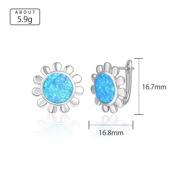 Blue 925 Silver Sterling Opal Jewelry Minimalist Stone Earring OEM