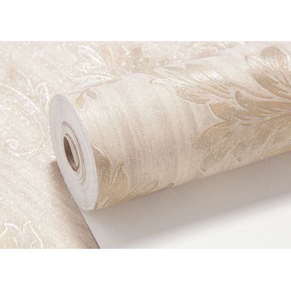 Classic Style Vinyl Golden Damask Pattern Wallpaper / WallCoverings Retro Vantage