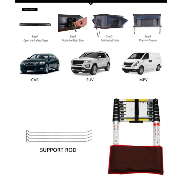 Camping Aluminum 3 Person Outdoor Hiking Rooftop Roof Top Car Tent Triangle Clamshell Hard Shell Roof Top Tent Electric