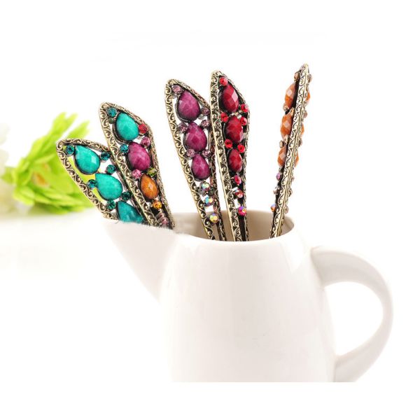 Retro simple fresh water droplets sided diamond hairpin hairpin national wind classical