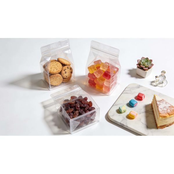 Customizable Clear transparent square bottom Bag For Food Packaging