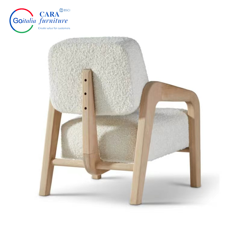Wholesale Berber Fleece Fabric Elastic Seat Solid Wood Arm White Modern Minimalist Living Room Chairs