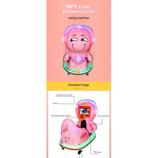 Pink Indoor Kids Game Machine MP5 Cute Expression Like Ride On Toys Car