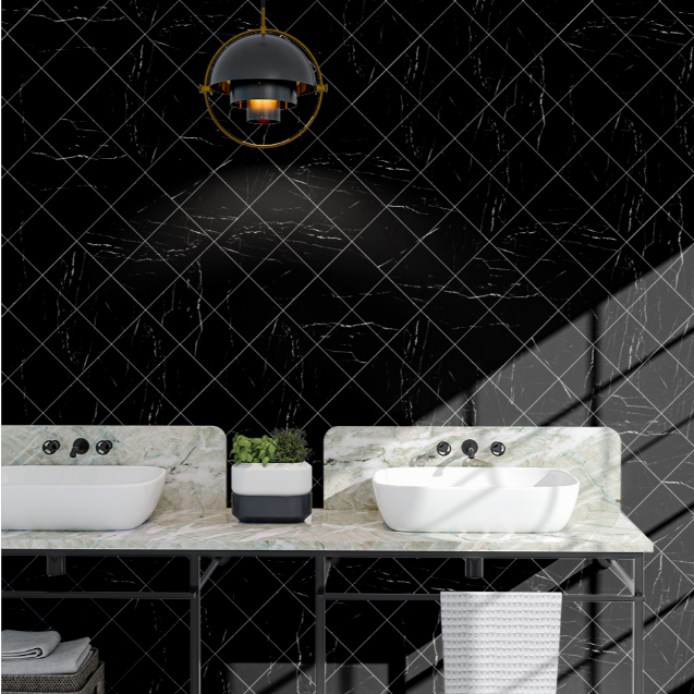 10x60cm Polished Porcelain Tile for Wall Decoration Black and White Check Pattern