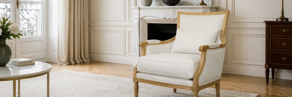 French Neoclassical Solid Wood Upholstered Accent Chair, 1-Seater LG-5007
