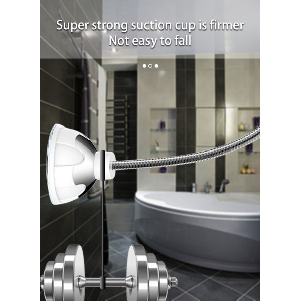 LED Lighted Bathroom Makeup Mirror 10X Magnifying - Goose Neck Wall Mounted with Suction Cup