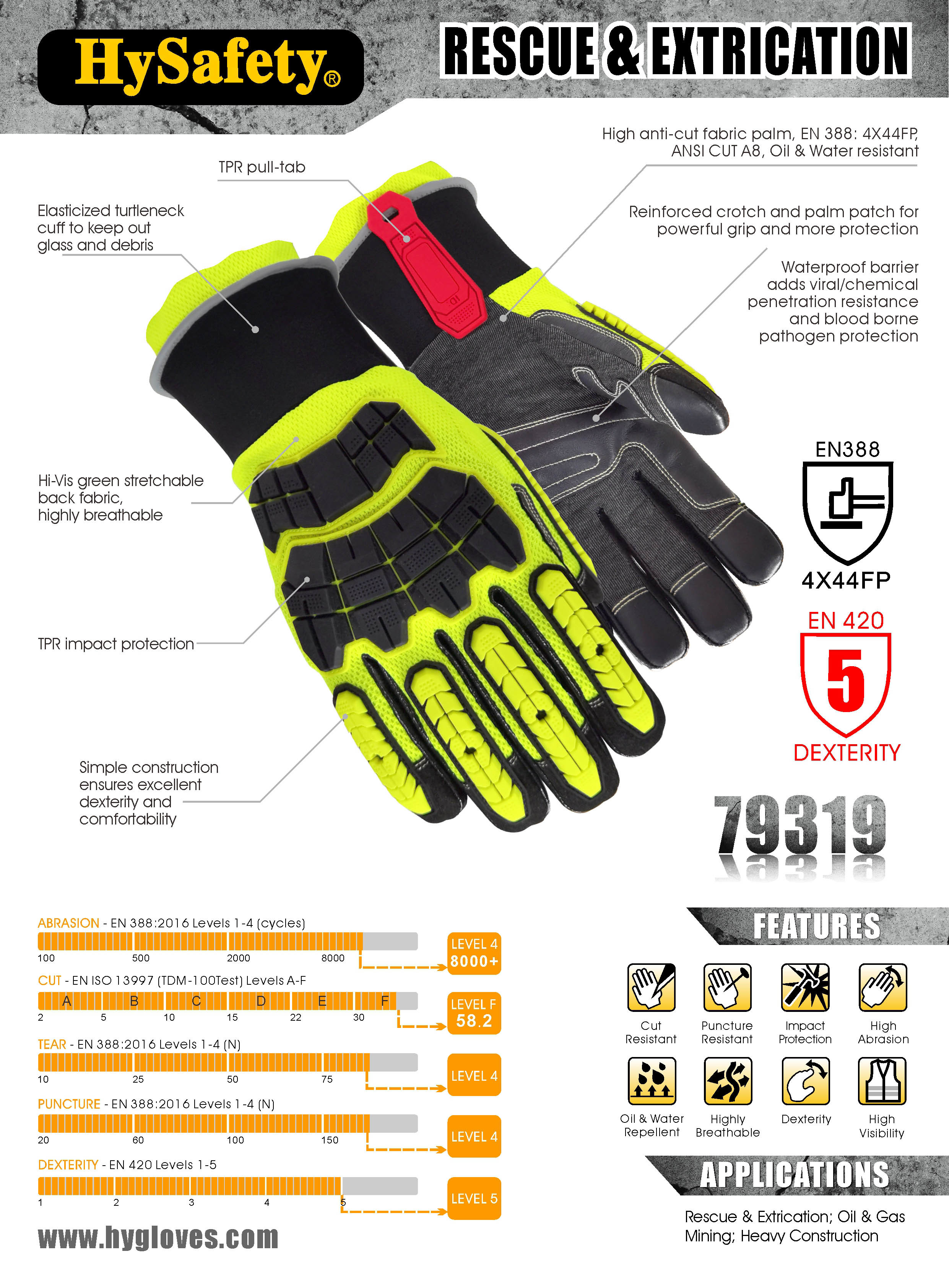 4X44FP Waterproof Rescue Extrication Gloves Super Dexterity 5