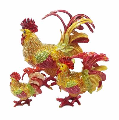 Art Collectible Metal Rooster Statue Trinket Box Roosters on Old Metal Trinket Box