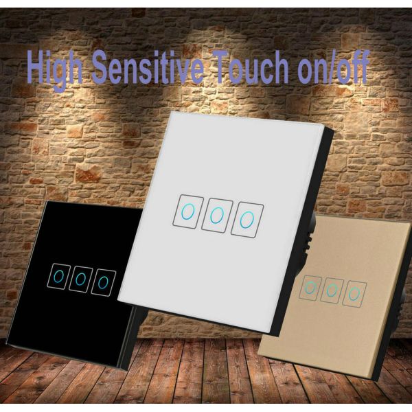 EU Standard Light Switch Touch Panel Glass Switches, 1/2/3/ Gang Sensor Light Switch 220v Led Bulb Light Switches