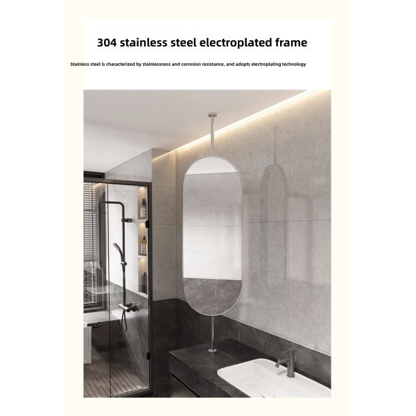 Double-Sided Stainless Steel Oval Bathroom Mirror Hanging Ceiling Suspended Mirror for Hotels and B&Bs with Hanging Rod
