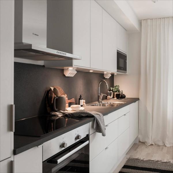 Small Modern Home Kitchen Cabinets White PVC Modular Kitchen Furniture