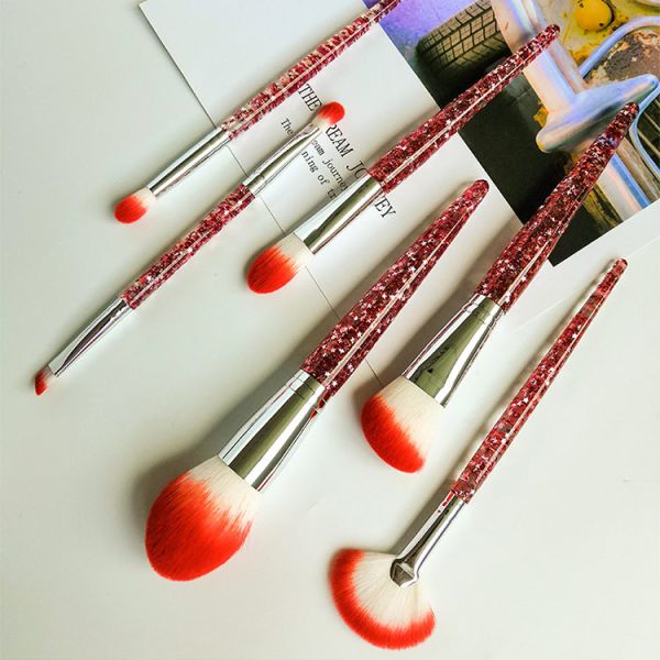 Щетка вентилятора порошка пластиковой ручки Веган, наборы щетки макияжа прозрачного яркого блеска роскошные