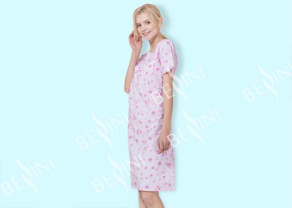 65% Polyester 35% Cotton Ladies Night Dresses Sleepwear Gathers Lace Yoke Button Placket