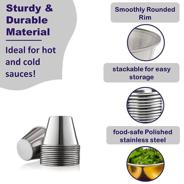 2.5oz Metal Sauce Cups Stainless Steel Dipping Sauce Cups Salad Dressing Container Condiment Containers Portion Cup