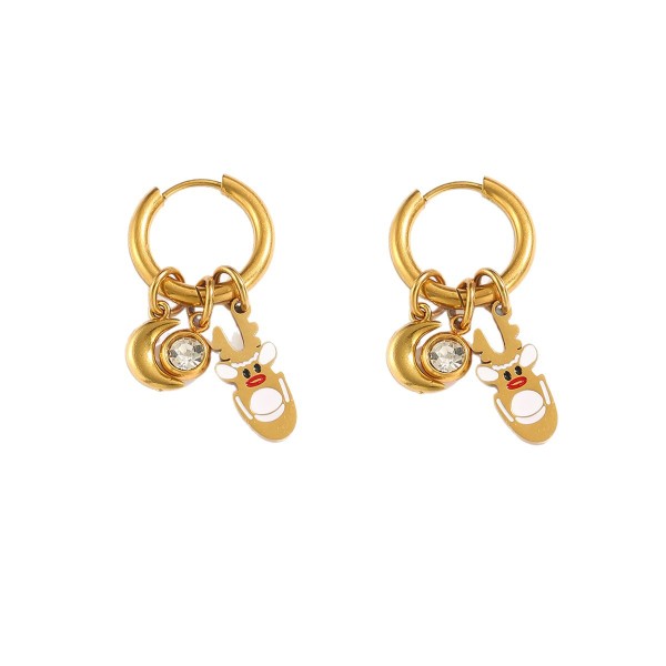 Stainless Steel 18K Gold Plated Christmas Series Design Hoop Earring Cute Santa Claus Christmas Tree Charms Jewelry Earrings