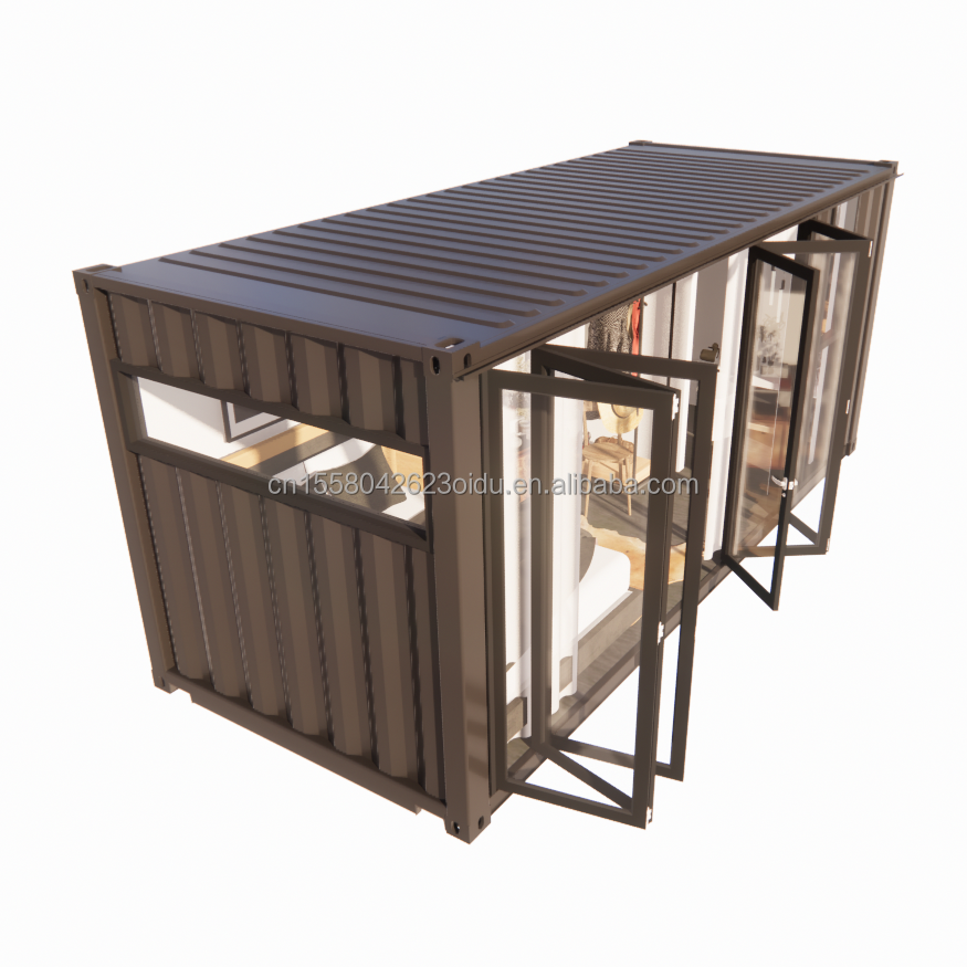 Large Glass Folding Door and Aluminum Alloy Windows in 20 Foot Prefabricated Container Single Apartment for Mobile Living