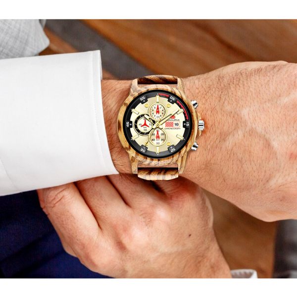 Chronograph Stopwatch Calendar Wooden Quartz Watch , Personalized Wooden Watch