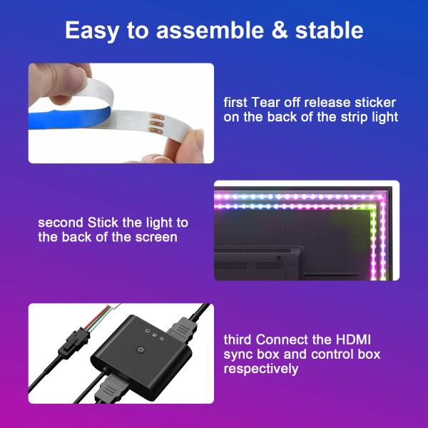 55 - 65 LED Backlights TV HDMI Strip Lights With HDMI 2.0 Sync Box Music 4K HDR Support Strip With Remote Control