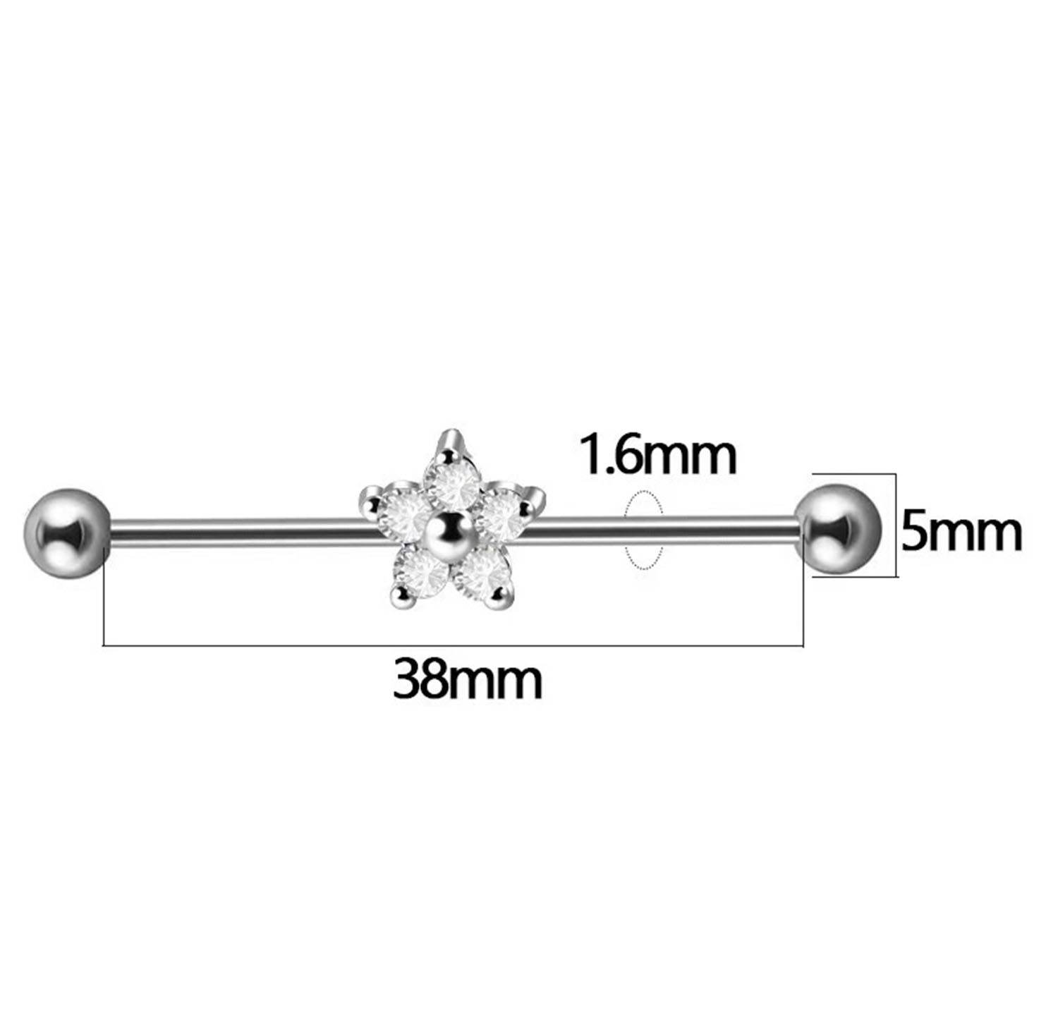 F136 Titanium Barbell Earbone Nails Zircon Flower Ear Bridge Double Earhole Earrings TB0328