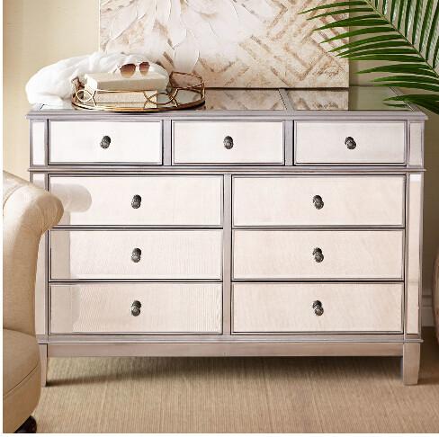 Modern Mirrored Sideboard Table , 9 Drawers Antique Mirrored Sideboard