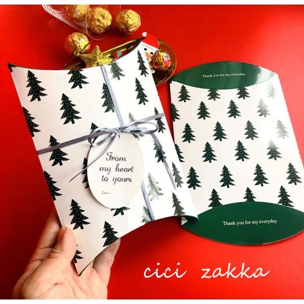 Pillow Shape Giveaway Christmas Candy Boxes Santa Gift Box 250gsm White Card