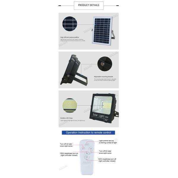 200W Solar Panel Flood Light LED Solar Flood Light for Outdoor Waterproof and Durable