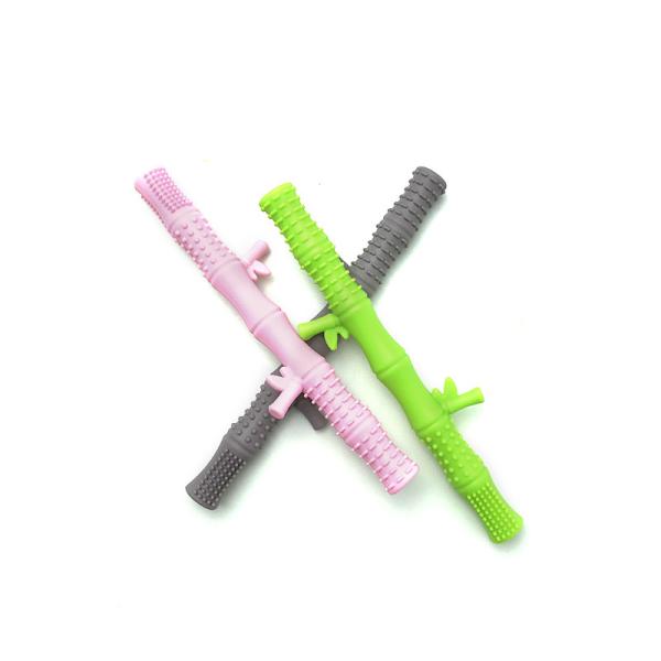 Teething Stick Toy For Baby Teether Food Grade Bamboo Design Teething Tube Silicone Teether Straws