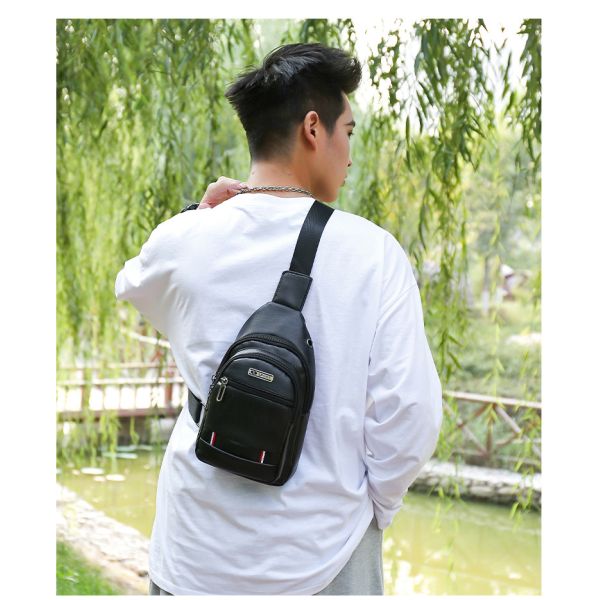 Customized Logo Fashion Men's PU Leather Business Chest Bags for Outdoor Travel