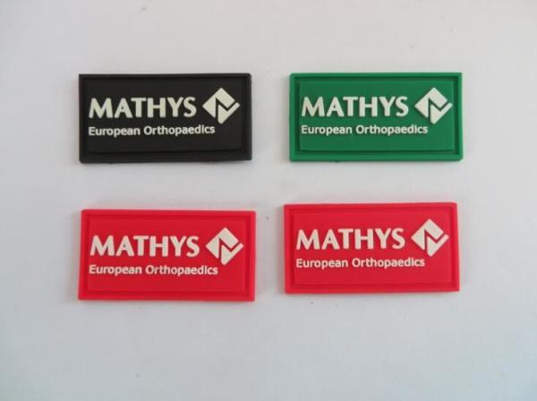 Cool Black Green Red 3d Embossed Logo PVC Patches For Clothing Garment , For MATHYS European Orthopaedics