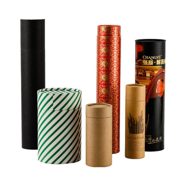 Tamaño personalizado cilindro de papel Kraft negro caja de tubo redondo para regalo de la vela de café y té embalaje