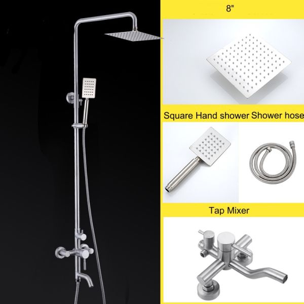 Modern Wall Mount Brushed Single Handle Stainless Bathroom Bath Shower Column Faucets Set