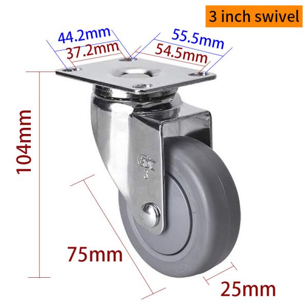 PP Core Light Duty Casters Chrome Coating 3 Inch Castor Wheels