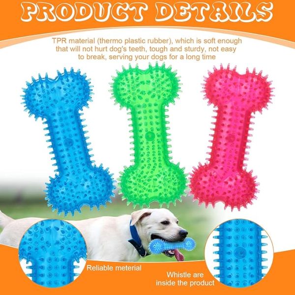 Dog Soft Chew Toys Durable TPR Bone Shape for Interactive Training and Teeth Cleaning