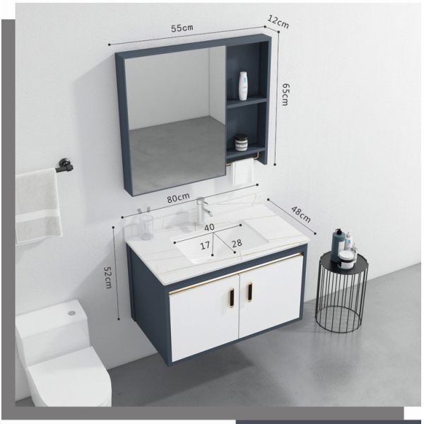 Vanidad de cerámica del lavabo del PVC de la alta pintura brillante blanca montada en la pared del cuarto de baño con el espejo