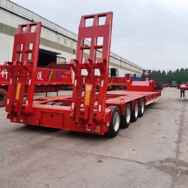 40t-100t Flatbed Low Bed And Lowbed Gooseneck Semi Trailer With 1310mm Wheel Base