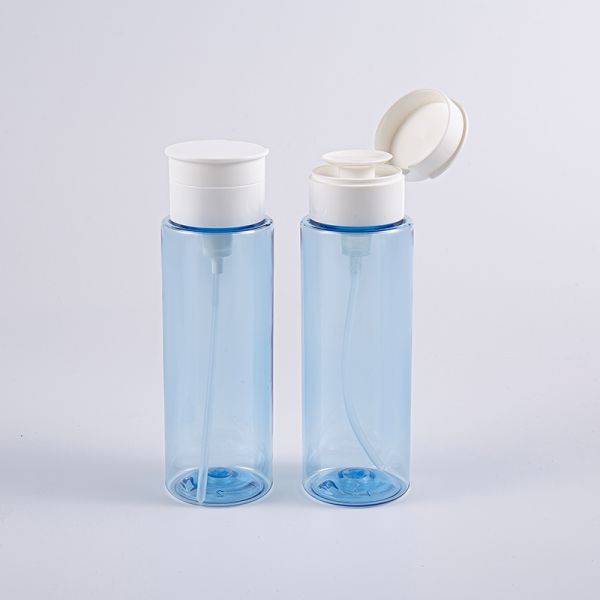 200ml Transparent Blue Makeup Remover Bottle with Crystal Clear PET for Cosmetics