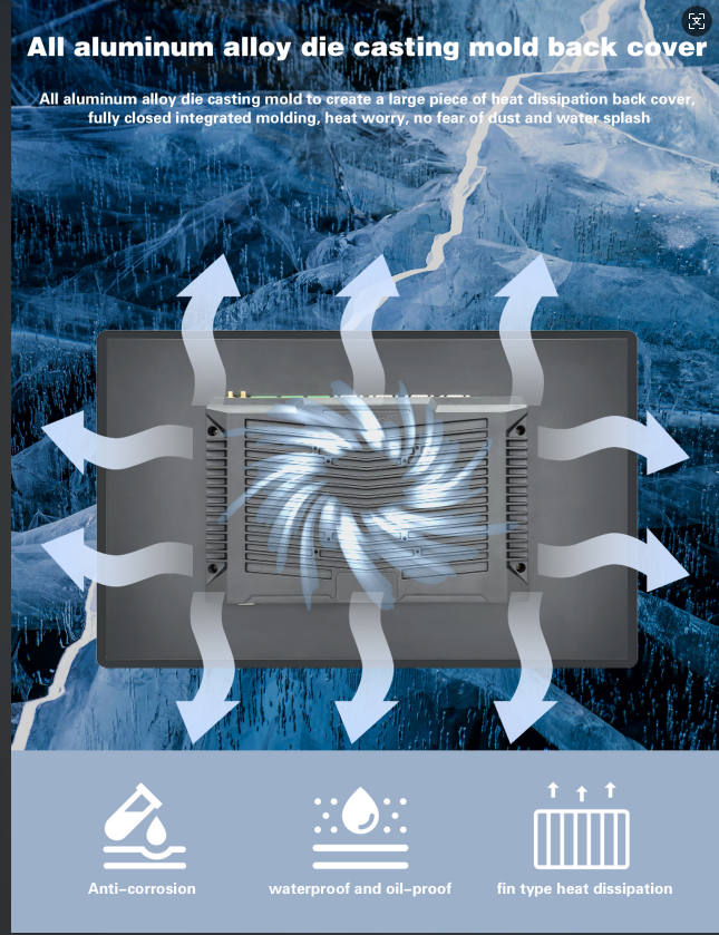 21.5 Inch  Oil Water Heat Resistant KDS Open Frame Kitchen Display In Aluminum Body