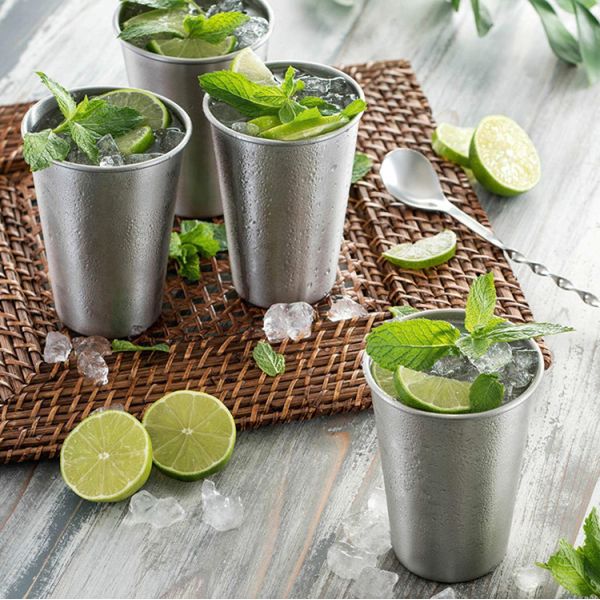 2Pc 304 Taza de acero inoxidable 13.52 oz 400ml Taza de agua Infrangible Shatterproof Metal Bebida Tumbler para el bar Restaurante Oro