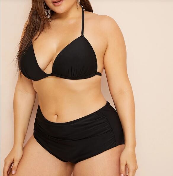 2019 Swimwear Plus Triangle Wrap Halter Top With Ruched High Waist Bikini VNSF012 for USA