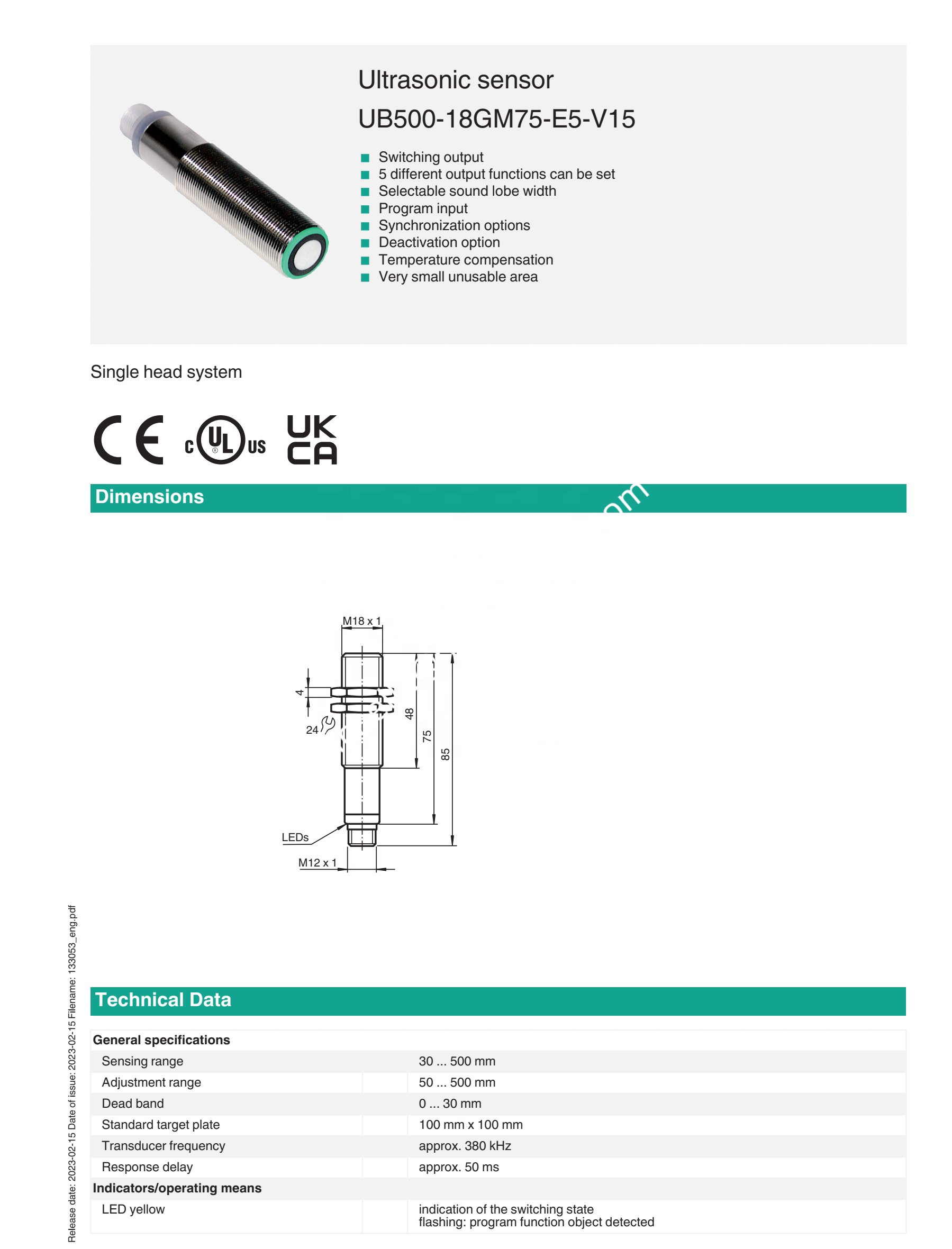 PEPPERL+FUCHS Stainless Steel Ultrasonic Sensor for Industrial Automation with One Year Warranty