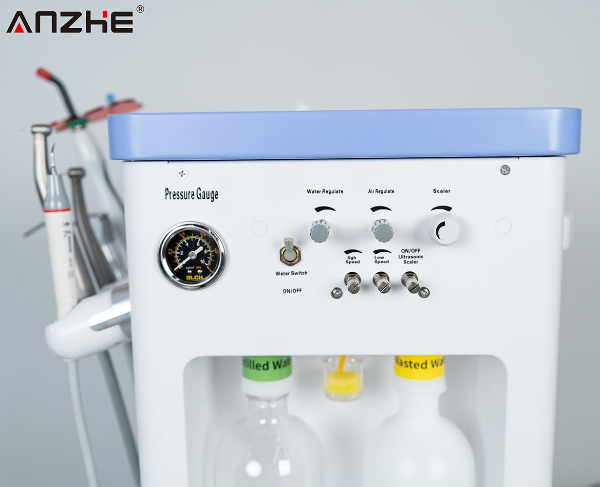 Portable Mobile Dental Unit with Built In Air Compressor Woodpecker Ultrasonic Scaler LED Curing Light High Speed and Low Speed Handpieces for Dental Clinics