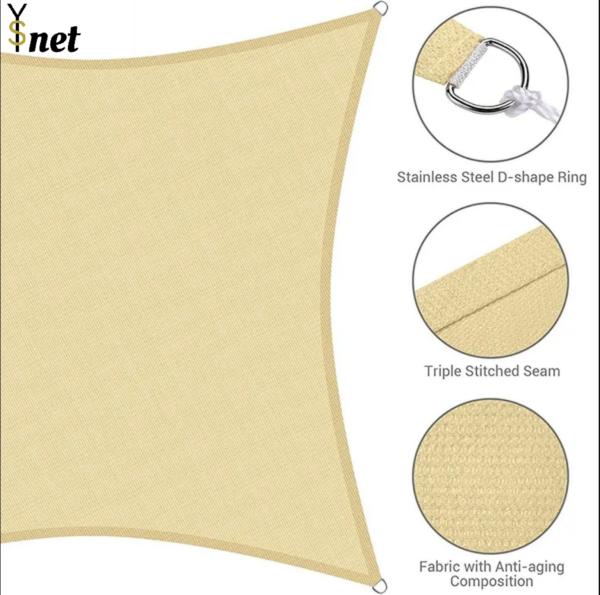 160GSM180GSM Garden Car Park Triangle Rectangle Canopy Waterproof Plastic HDPE Sun Shade Sails Outdoor Ivory Beige