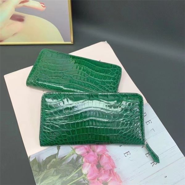 Authentic Genuine Crocodile Skin Women Long Card Pure Lady Colorful Glossy Wallet Exotic Alligator Leather Female Clutch