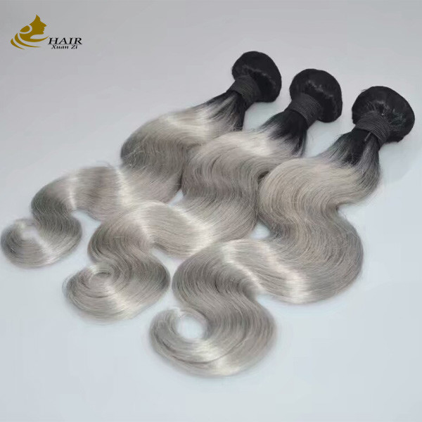 100% Virgin Ombre Human Hair Extensions Invisi Tape gray
